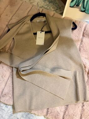 Greylin Neutral Beige Knit Vest with Draped Front